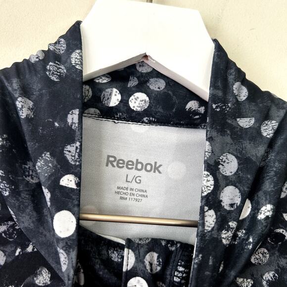 Reebok Athletic Popover Size L Black Polka Dot 1/4 Zip Track Jacket Stretch - Picture 3 of 8